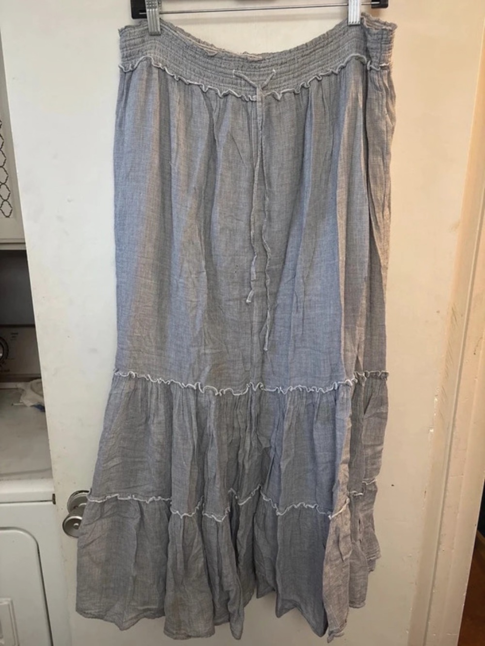 Ralph Lauren denim & supply long maxi tiered full drawstring skirt blue white L